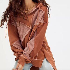 Free People Fleece Patchwork Oversized Hoodie, XS (also fits S-M)